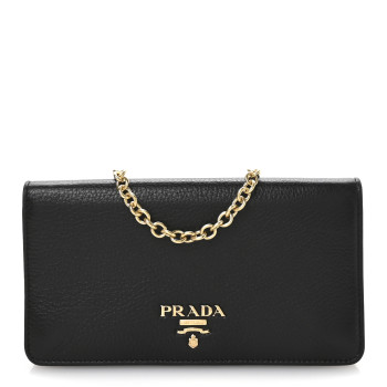 PRADA Vitello Daino Metal Chain Wallet Black PRADA Vitello Daino Metal Chain Wallet Black