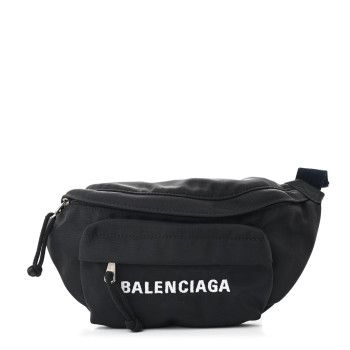 BALENCIAGA Sport Nylon Logo Embroidered Wheel Belt Bag Black White