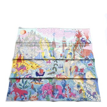 HERMES Silk Cosmographia Universalis Scarf 90 Turquoise Jaune Rose HERMES Silk Cosmographia Universalis Scarf 90 Turquoise Jaune Rose