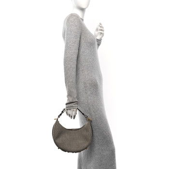 FENDI Wool Vitello Grace Small Houndstooth Small Fendigraphy Hobo Bag Beige Ebano