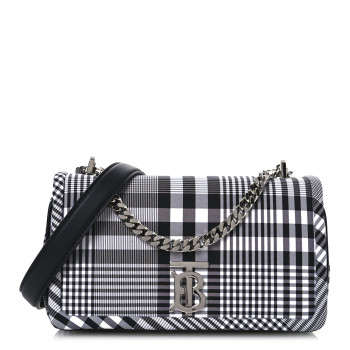 BURBERRY Nylon Check Small Lola Bag Black White