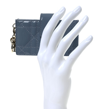 CHRISTIAN DIOR Patent Cannage Lady Dior 5 Gusset Jasmine Card Holder Cloud Blue