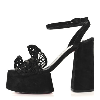CHRISTIAN LOUBOUTIN Velvet Kid Resille Deia Frou Alta Sandals 38 Black CHRISTIAN LOUBOUTIN Velvet Kid Resille Deia Frou Alta Sandals 38 Black