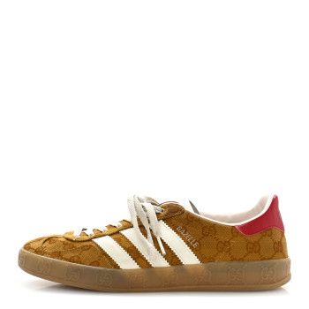 GUCCI X ADIDAS Vintage GG Monogram Mens Gazelle Sneakers 9.5 Mid Natural Nut Off White