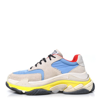 BALENCIAGA Nylon Suede Womens Triple S 2.0 Sneakers Gris Bleu Rouge