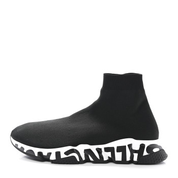 BALENCIAGA Neoprene Knit Mens Speed Graffiti Sneakers 46 Black White
