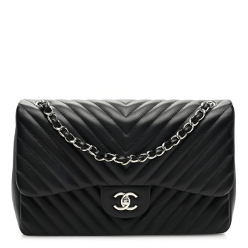 CHANEL Lambskin Chevron Quilted Jumbo Double Flap Black CHANEL Lambskin Chevron Quilted Jumbo Double Flap Black