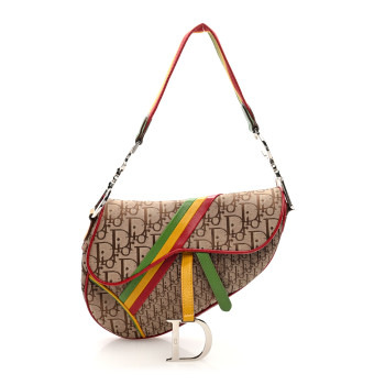 CHRISTIAN DIOR Monogram Rasta Saddle Bag Beige