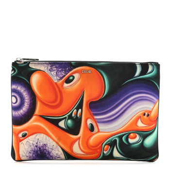 CHRISTIAN DIOR X KENNY SCHARF Nylon Zip Invitation Pouch Multicolor