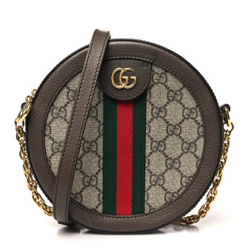 GUCCI GG Supreme Monogram Web Mini Ophidia Round Shoulder Bag Brown