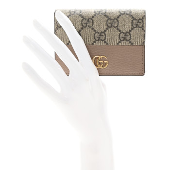 GUCCI Dollar Calfskin GG Supreme Monogram GG Marmont Card Case Porcelain Rose Beige Ebony