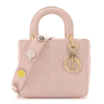 CHRISTIAN DIOR Lambskin Cannage Small Lucky Badges My Lady Dior Pink