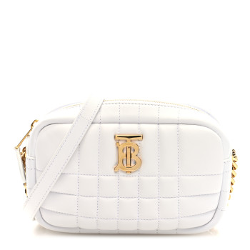BURBERRY Lambskin Quilted Mini Lola Camera Bag White