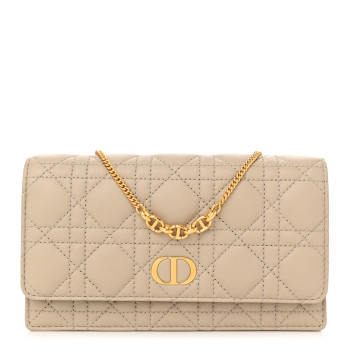 CHRISTIAN DIOR Supple Calfskin Caro Pouch with Chain Sand