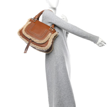 CHLOE Calfskin Shearling Medium Marcie Satchel Tan CHLOE Calfskin Shearling Medium Marcie Satchel Tan