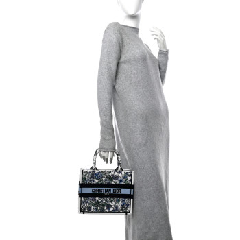 CHRISTIAN DIOR Canvas Embroidered Small Flowers Book Tote Blue