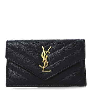 SAINT LAURENT Grain De Poudre Matelasse Chevron Monogram Compact Wallet Black SAINT LAURENT Grain De Poudre Matelasse Chevron Monogram Compact Wallet Black