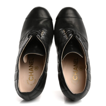 CHANEL Lambskin Quilted Cap Toe Lace Up Booties 36 Black CHANEL Lambskin Quilted Cap Toe Lace Up Booties 36 Black