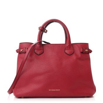 BURBERRY Derby Calfskin House Check Medium Banner Tote Russet Red