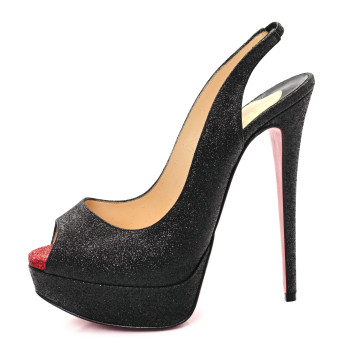 CHRISTIAN LOUBOUTIN Glitter Lady Peep Sling 150 Pumps 37.5 Black Red CHRISTIAN LOUBOUTIN Glitter Lady Peep Sling 150 Pumps 37.5 Black Red