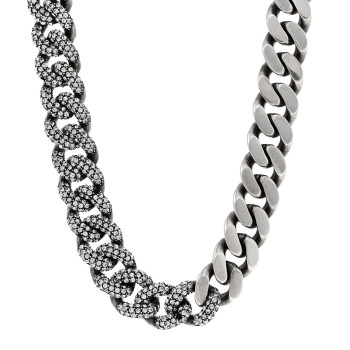 SAINT LAURENT Crystal Curb Chain Necklace Oxidized Silver SAINT LAURENT Crystal Curb Chain Necklace Oxidized Silver