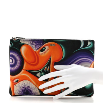 CHRISTIAN DIOR X KENNY SCHARF Nylon Zip Invitation Pouch Multicolor