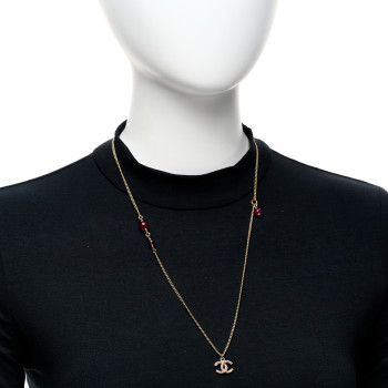 CHANEL Crystal CC Pendant Necklace Purple Light Gold CHANEL Crystal CC Pendant Necklace Purple Light Gold