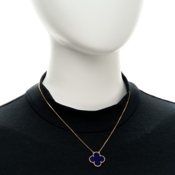 VAN CLEEF & ARPELS 18K Yellow Gold Blue Sevres Porcelain Magic Alhambra Vendome Necklace