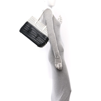 ALAIA Woven Calfskin Mina Tote Black White