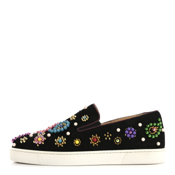 CHRISTIAN LOUBOUTIN Veau Velours Beaded Candy Boat Flats 39 Black CHRISTIAN LOUBOUTIN Veau Velours Beaded Candy Boat Flats 39 Black