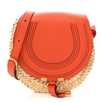 CHLOE Grained Calfskin Palm Woven Small Marcie Basket Saddle Rusted Orange CHLOE Grained Calfskin Palm Woven Small Marcie Basket Saddle Rusted Orange