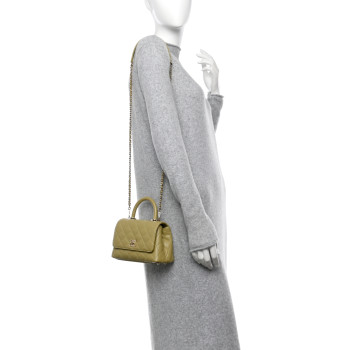 CHANEL Caviar Quilted Extra Mini Coco Handle Flap Light Green CHANEL Caviar Quilted Extra Mini Coco Handle Flap Light Green