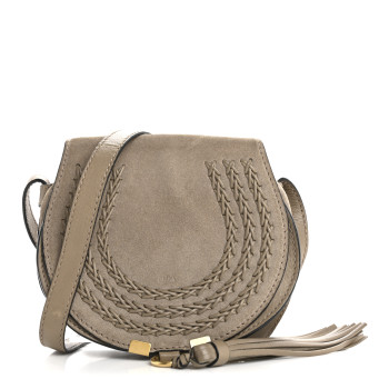 CHLOE Suede Calfskin Braided Mini Marcie Round Crossbody Bag Motty Grey CHLOE Suede Calfskin Braided Mini Marcie Round Crossbody Bag Motty Grey