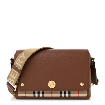 BURBERRY Calfskin Vintage Check Note Crossbody Bag Tan