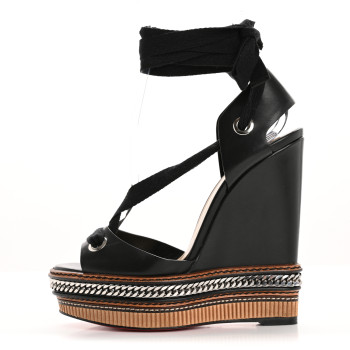 CHRISTIAN LOUBOUTIN Shiny Calfskin Tribuli 140 Wedge Sandals 36 Black CHRISTIAN LOUBOUTIN Shiny Calfskin Tribuli 140 Wedge Sandals 36 Black