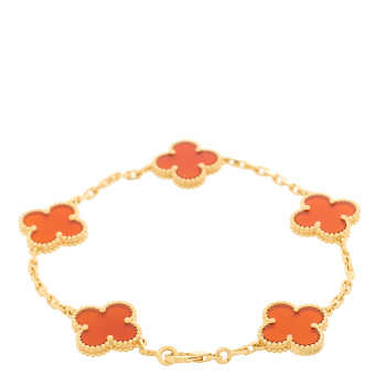VAN CLEEF & ARPELS 18K Yellow Gold Carnelian 5 Motifs Vintage Alhambra Bracelet