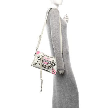 BALENCIAGA Agneau Graffiti All Over Classic Hardware S City White Multicolor