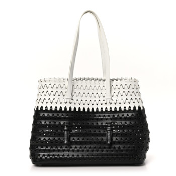 ALAIA Woven Calfskin Mina Tote Black White