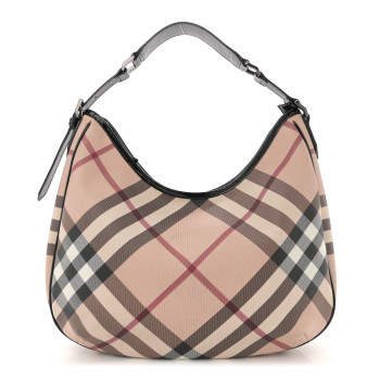 BURBERRY Patent Nova Check Small Barton Hobo Black