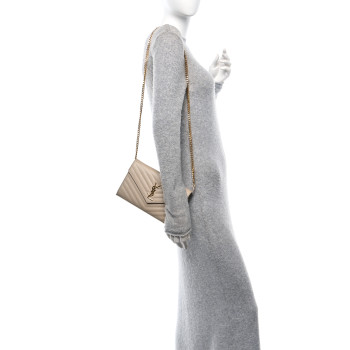 SAINT LAURENT Grain De Poudre Matelasse Chevron Monogram Chain Wallet Dark Beige SAINT LAURENT Grain De Poudre Matelasse Chevron Monogram Chain Wallet Dark Beige