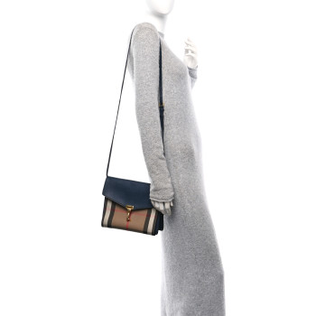 BURBERRY Derby Calfskin House Check Small Macken Crossbody Bag Ink Blue