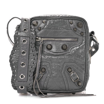 BALENCIAGA Agneau Arena Le Cagole Crossbody Bag Grey