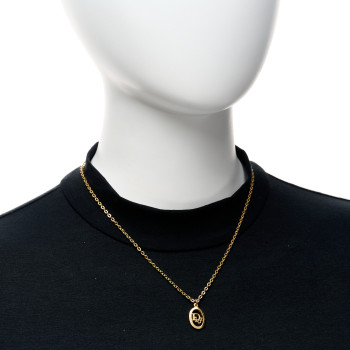 CHRISTIAN DIOR Metal CD Logo Oval Pendant Necklace Gold