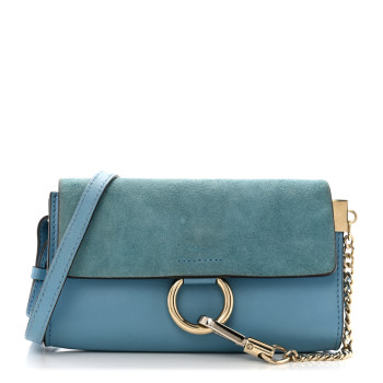 CHLOE Suede Calfskin Faye Wallet On Strap Vinyl Blue CHLOE Suede Calfskin Faye Wallet On Strap Vinyl Blue