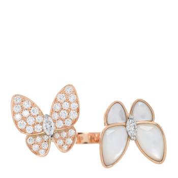 VAN CLEEF & ARPELS 18K Rose Gold Diamond Mother of Pearl Two Butterfly Between The Finger Ring 54 6.75