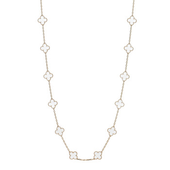 VAN CLEEF & ARPELS 18K Yellow Gold Rock Crystal 20 Motifs Vintage Alhambra Necklace