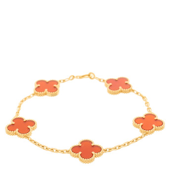 VAN CLEEF & ARPELS 18K Yellow Gold Carnelian 5 Motifs Vintage Alhambra Bracelet