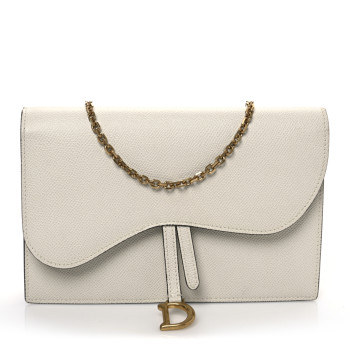 CHRISTIAN DIOR Grained Calfskin Saddle Chain Pouch Off White