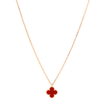 VAN CLEEF & ARPELS 18K Rose Gold Carnelian Sweet Alhambra Pendant Necklace