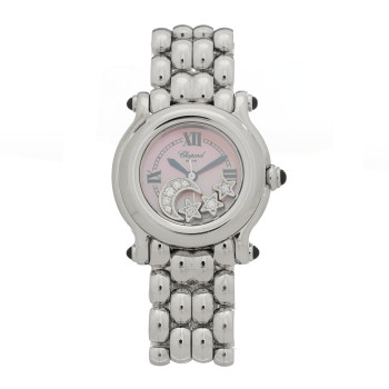 CHOPARD Stainless Steel Diamond Pink Mother of Pearl 26mm Happy Sport Moon Star Quartz Watch CHOPARD Stainless Steel Diamond Pink Mother of Pearl 26mm Happy Sport Moon Star Quartz Watch